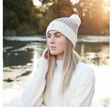 Taupe Cream Knit Bobble Hat