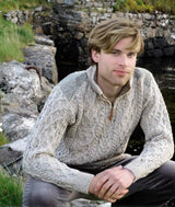 HALF ZIP SWEATER WITH TWEED PATCH
