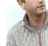 HALF ZIP SWEATER WITH TWEED PATCH