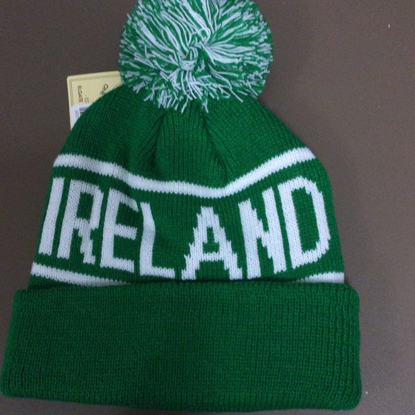 Ireland Beanie bobble hat green