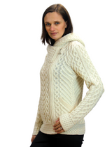 Hooded Aran Knit Cardigan in Merino Wool SW HD4916