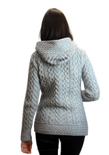 Hooded Aran Knit Cardigan in Merino Wool SW HD4916