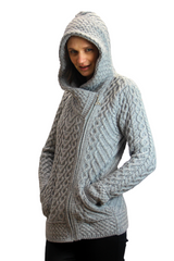 Hooded Aran Knit Cardigan in Merino Wool SW HD4916