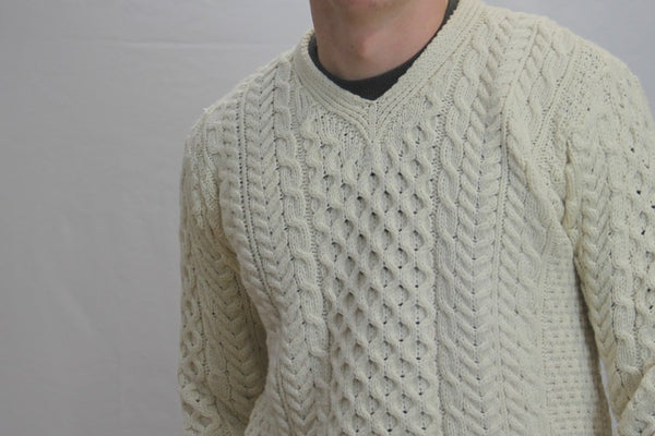V-Neck Merino Aran Sweater