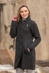 Long Aran Knit cardigan in Merino Wool Z4631