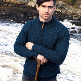 1/4 Zip Aran Sweater - Merino Wool