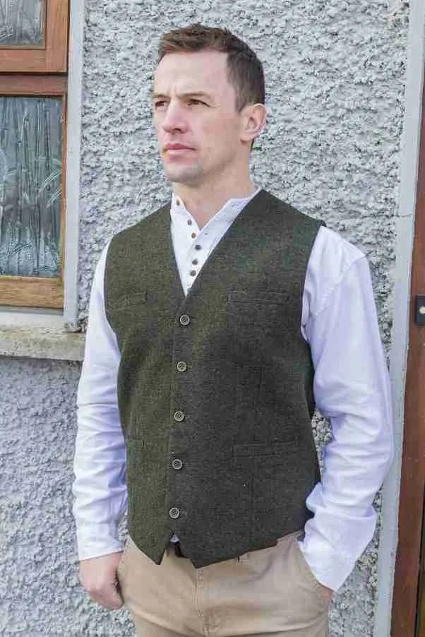 Emerald Isle woollen waistcoat Olive Green 10131