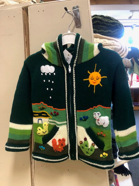 Childrens Cardigan with a hood – Green