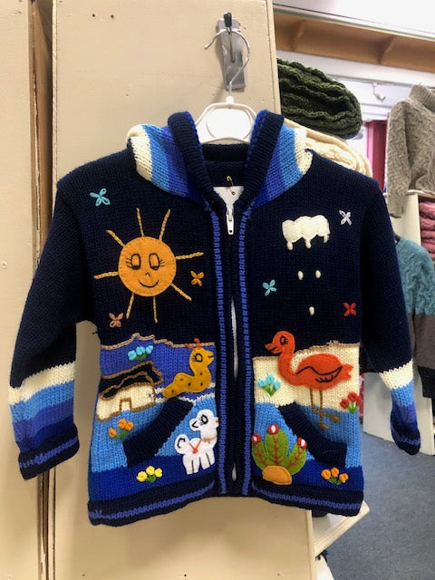 Childrens Cardigan with a hood – Blue