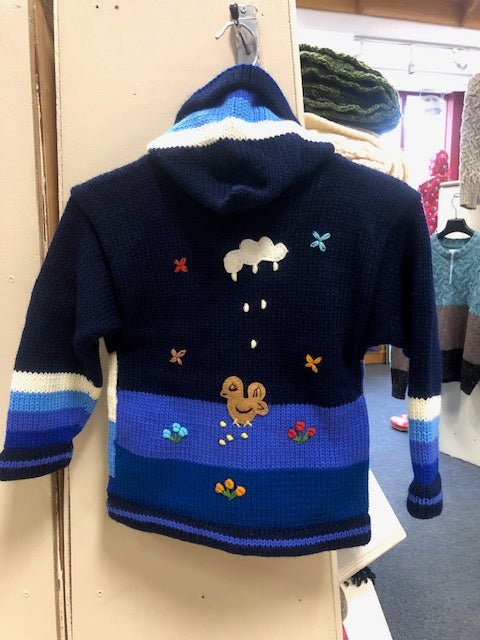 Childrens Cardigan with a hood – Blue