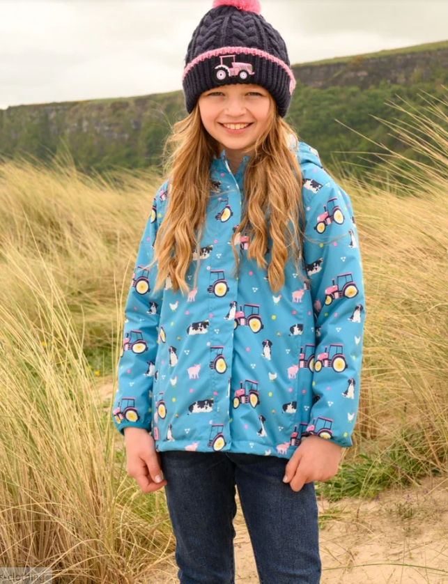 Kids waterproof Coat Freya - Teal Farm Print