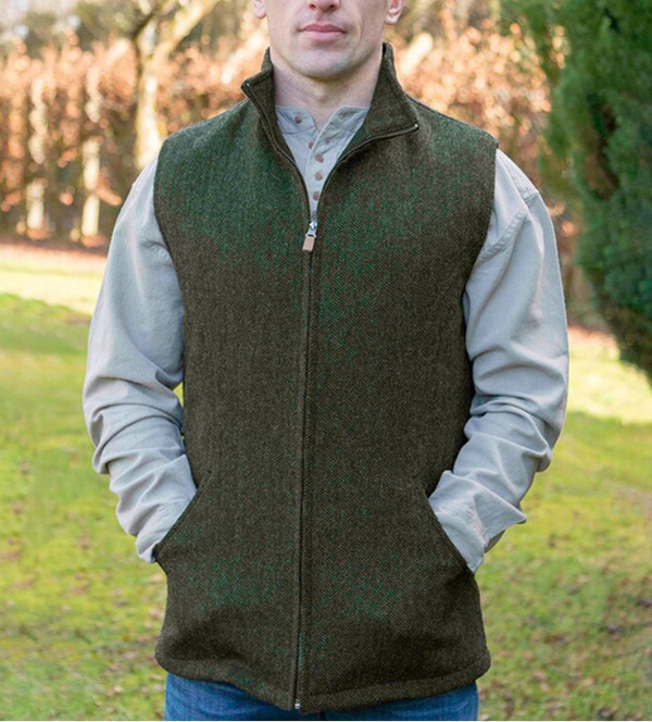 James Wool Tweed Bodywarmer - Olive