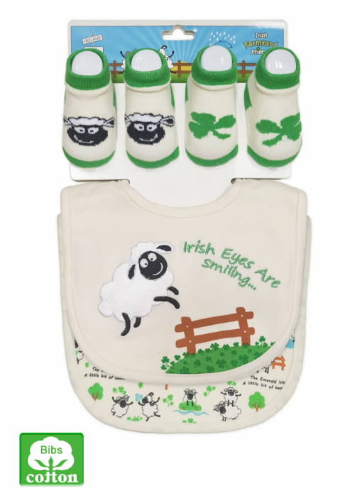 Irish Print Baby 4pc Bib & Sock Set