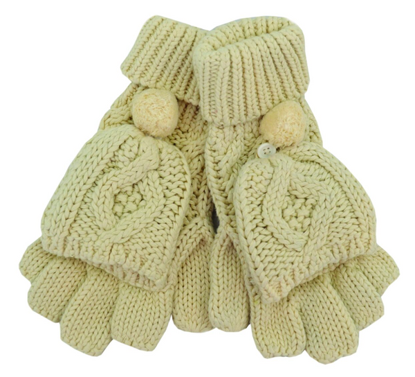 Chunky Knit Aran Gloves-Natural-One Size