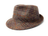 Brown Wool Check Tweed Trilby Hat - Winstone