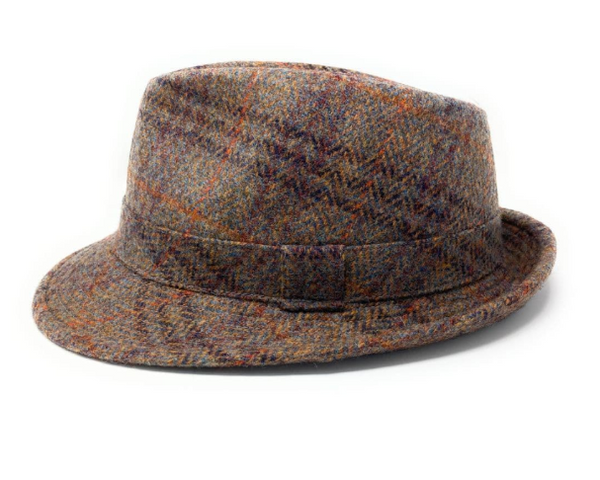 Brown Wool Check Tweed Trilby Hat - Winstone