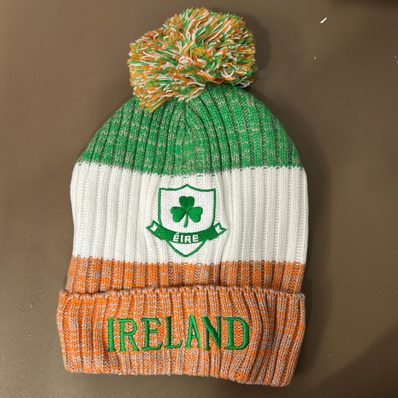 fleece lined Hat Bobble Ireland colours with crest