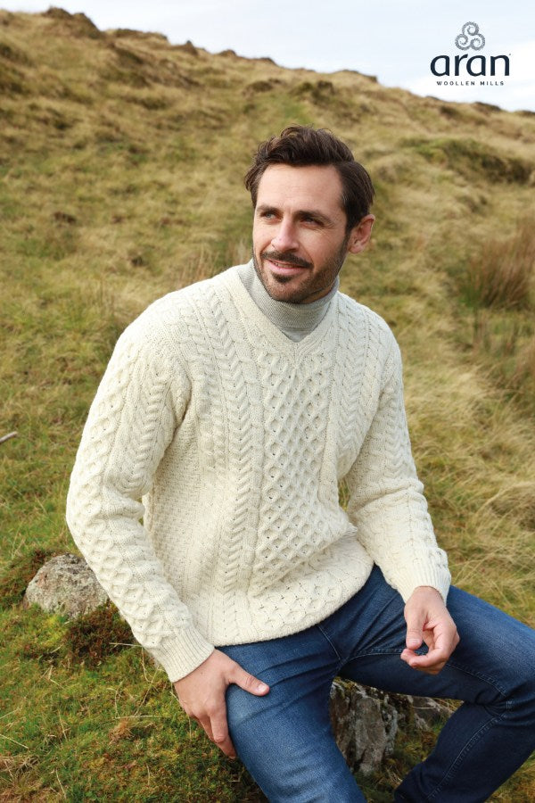 Aran Woollen Mills Aran Merino Beige Sweater - Aran Sweaters