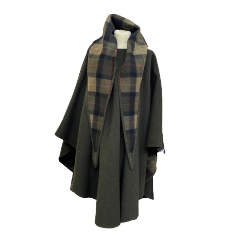 Wool Cape with Plaid Scarf or Convertible Hood