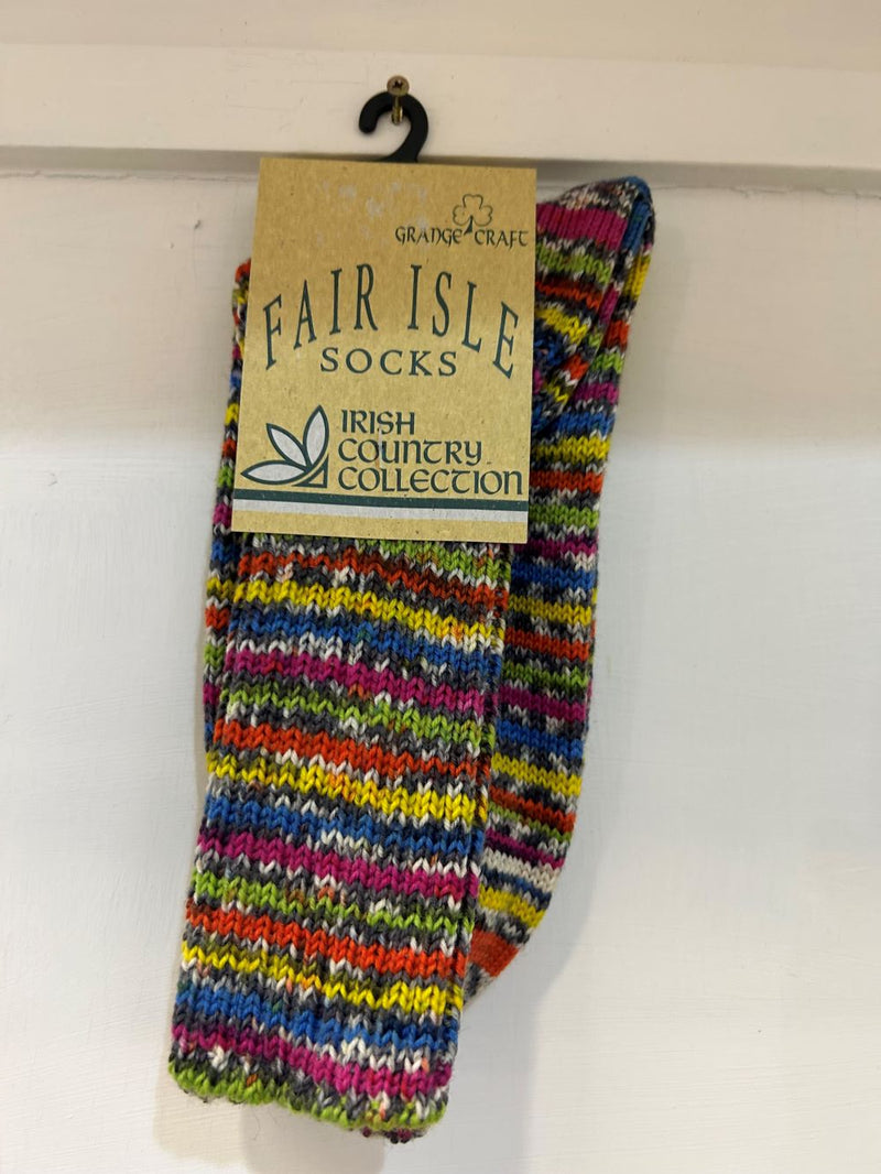 Socks Wool Fairaisle size large,  Mixed Colours
