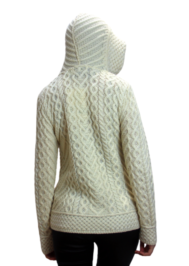 Hooded Aran Knit Cardigan in Merino Wool SW HD4916