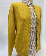 Mustard Cardigan with Knit Patterns -Castle Knitwear