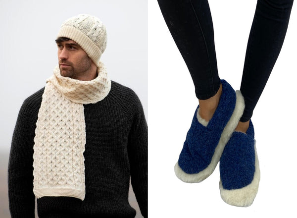 Aran Scarf, Hat and Slippers Gift Box