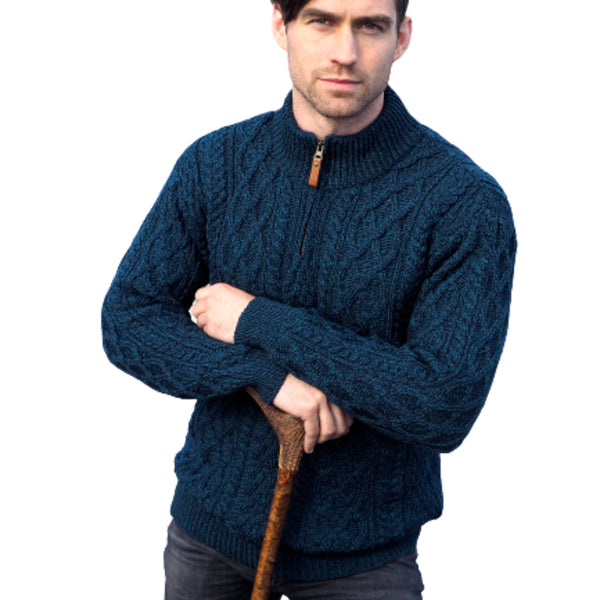 1/4 Zip Aran Sweater - Merino Wool