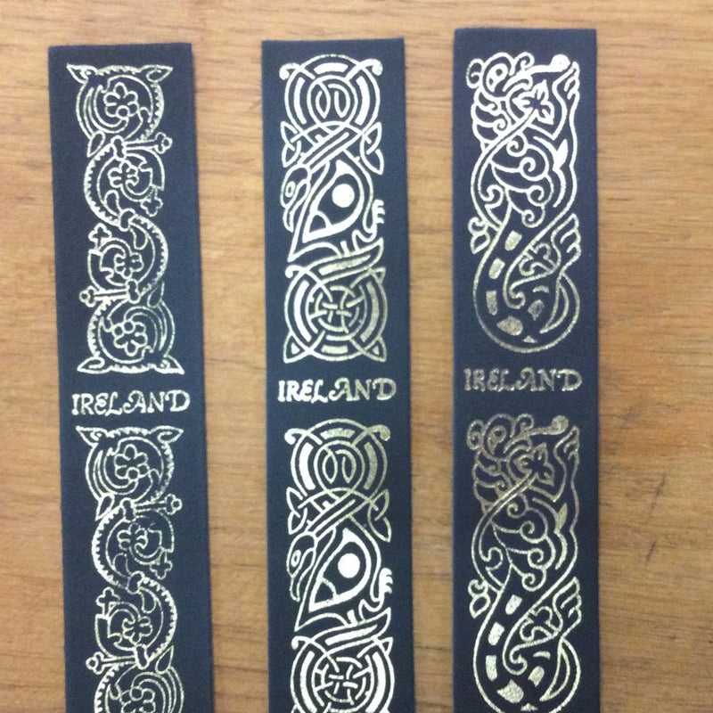 Leather Bookmark  Celtic designs in gold on bottle green coloured leather. 2