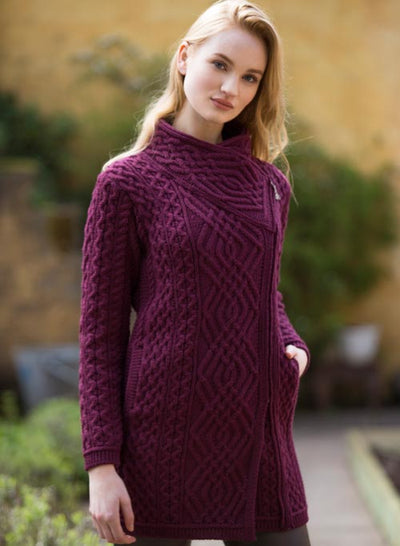 Long Aran Knit cardigan in Merino Wool Z4631 – Adare Woollens